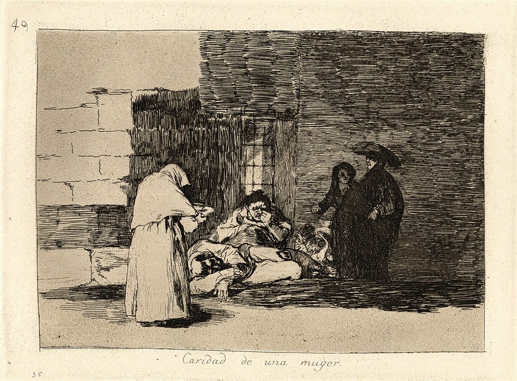 "Caridad de una muger" (A Woman's Charity, 1810-1820), Francisco Goya. Etching, lavis, burin, and burnisher on wove paper.