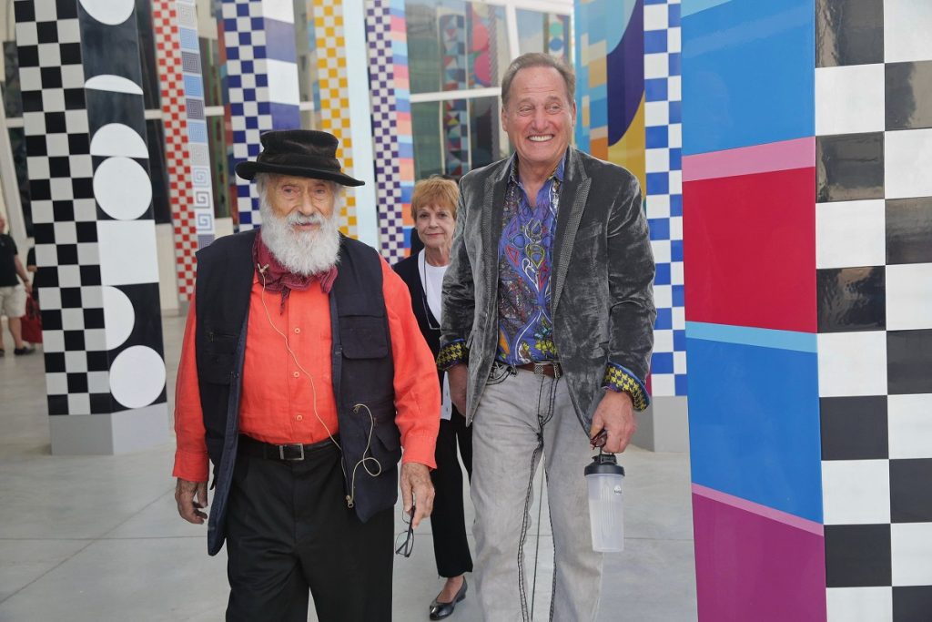 Yaacov Agam, Mitsie Scaglione, and Albert Scaglione, outside of YAMA. (Photo by Shooka Cohen)